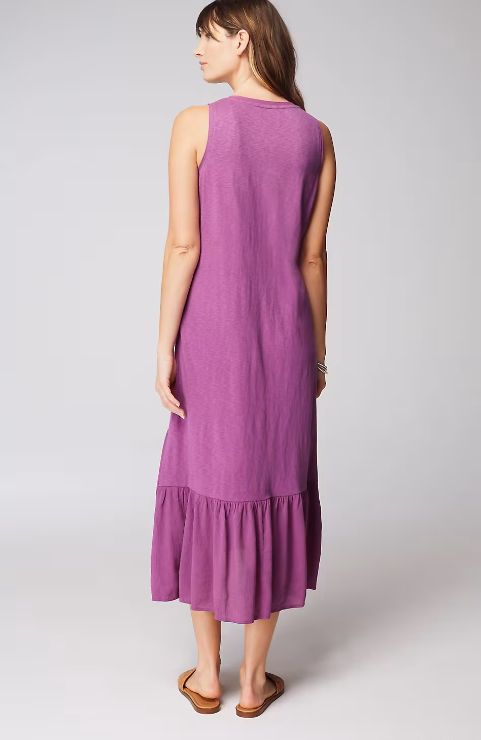 Mixed-Media Flounced-Hem Knit Dress
