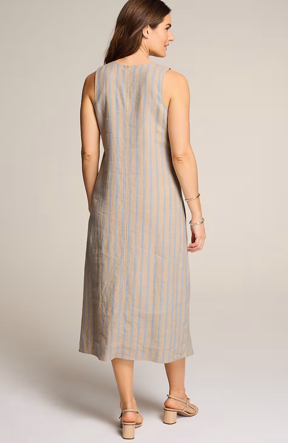 Linen Seamed Striped Dress