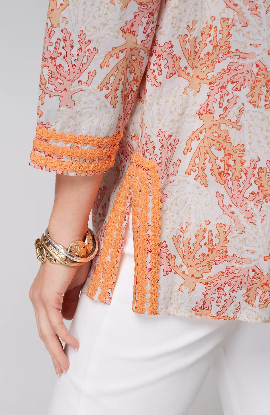 Linen-Blend Coral-Reef Tunic