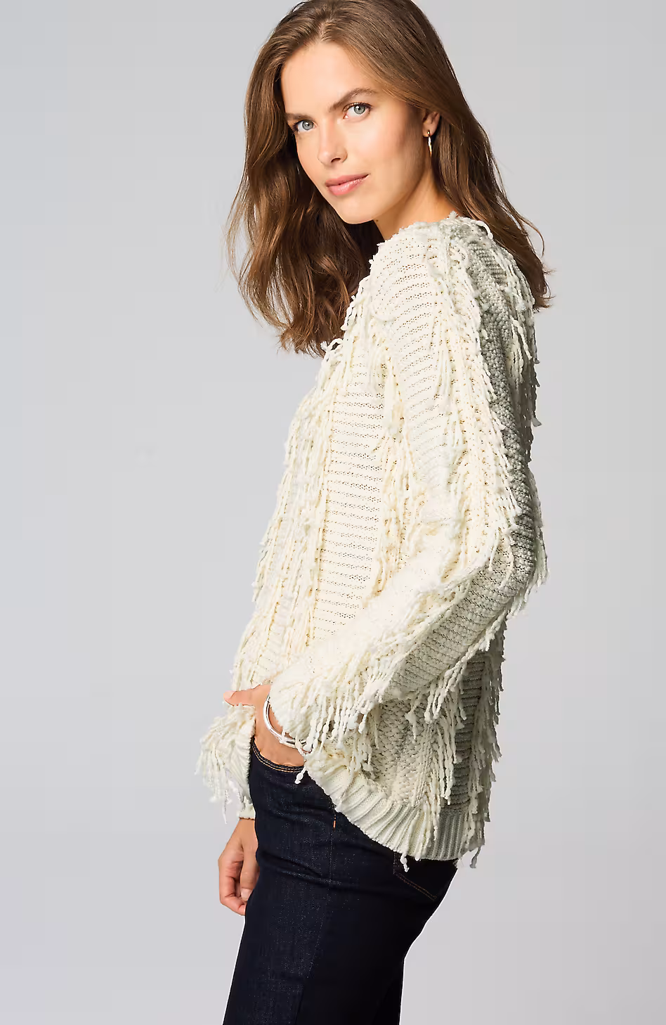 Fringed V-Neck Sweater