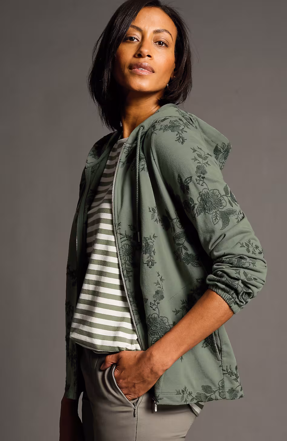 Fit Embroidered Zip-Up Jacket