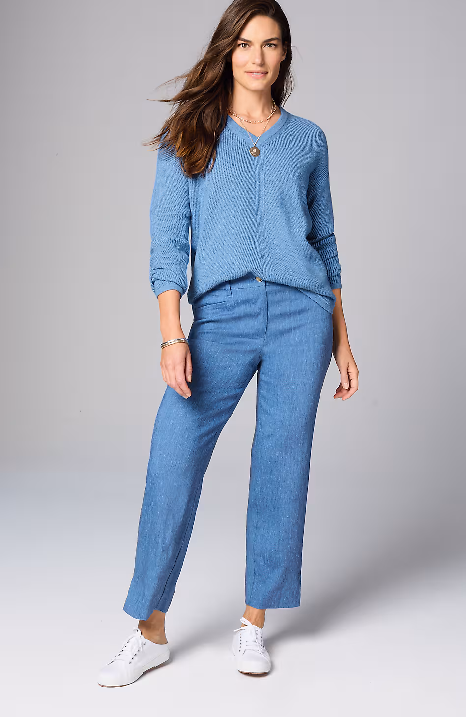 Waffle-Textured V-Neck Pullover