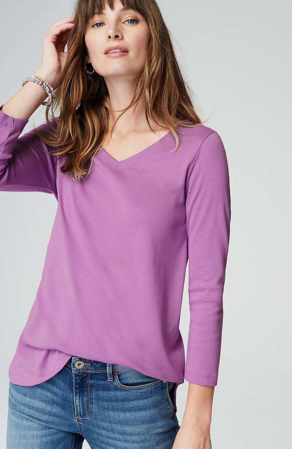 Pima 3/4-Sleeve V-Neck Tee