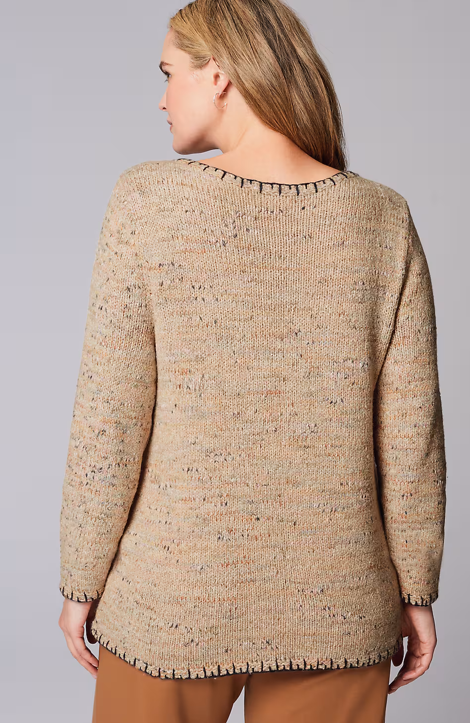 Pure Jill Whipstitch-Trimmed Pullover Sweater