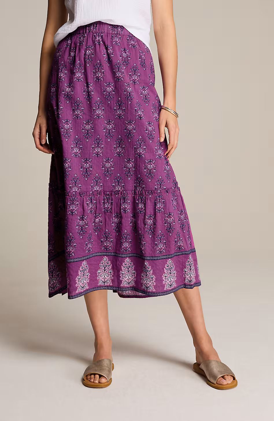 Printed Tiered Midi Skirt