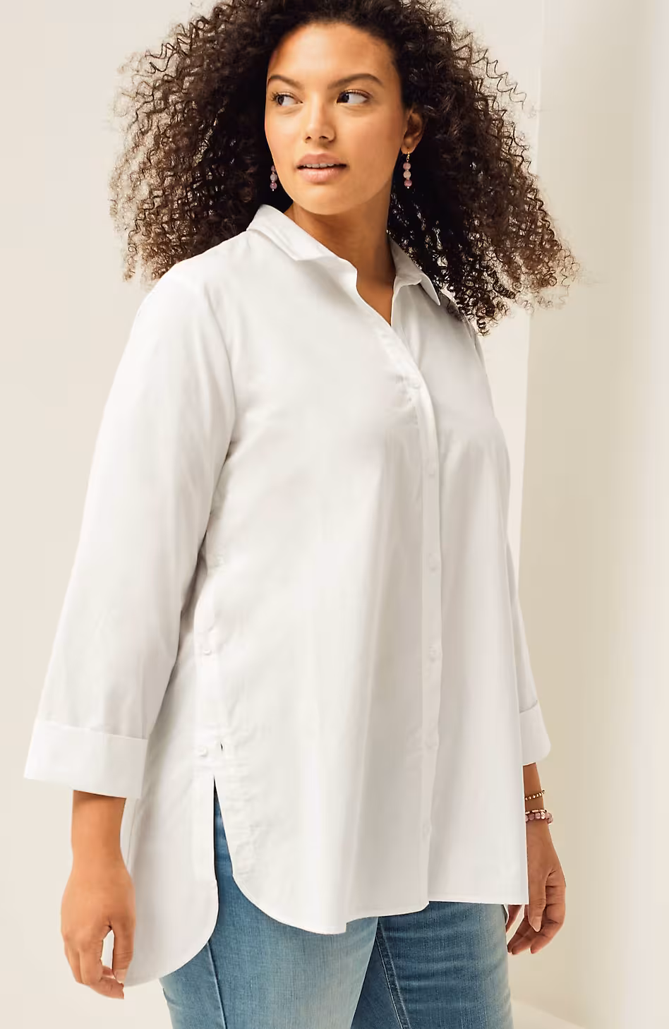 Side-Button Stepped-Hem Tunic