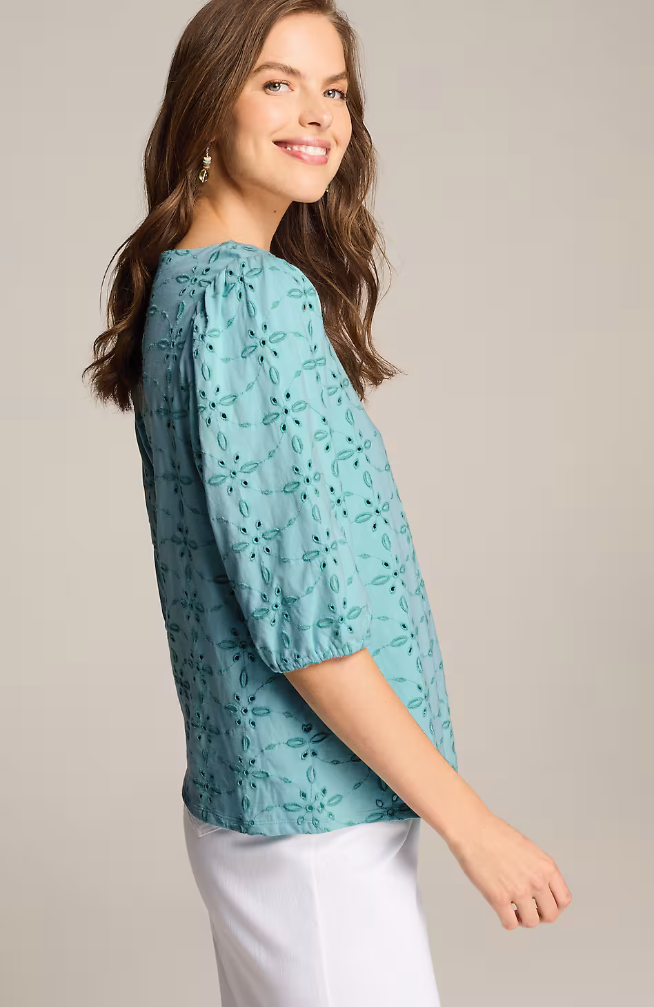 Contrasting-Eyelet Knit Top