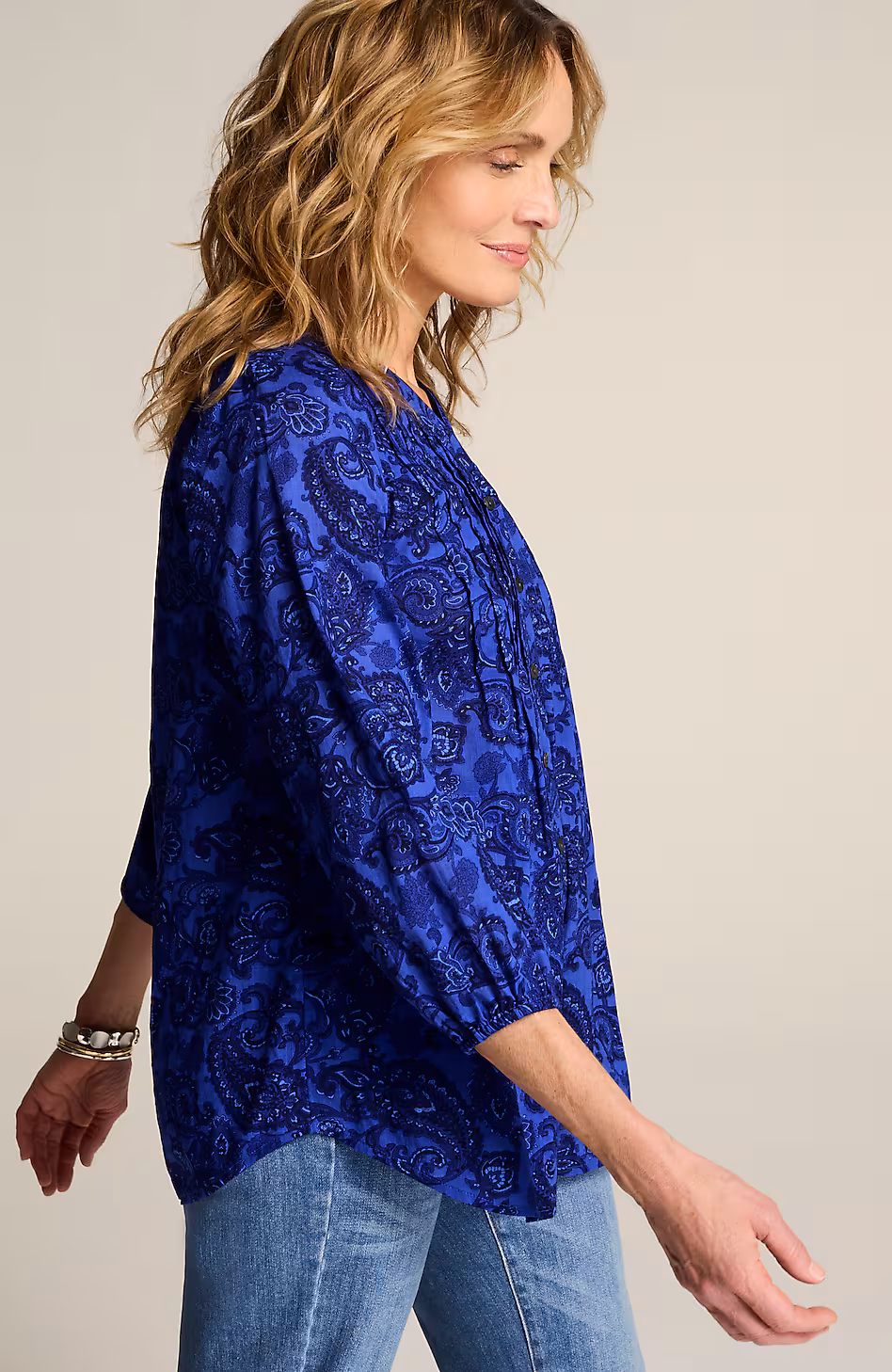 Cotton Voile Printed & Pintucked Top