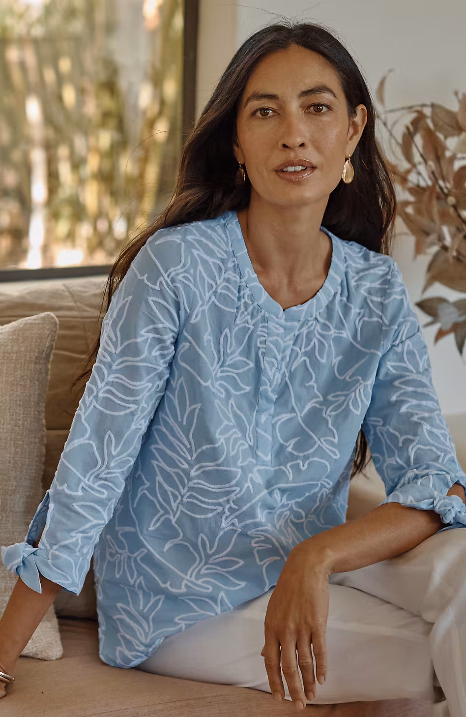 Embroidered Tie-Sleeve Top