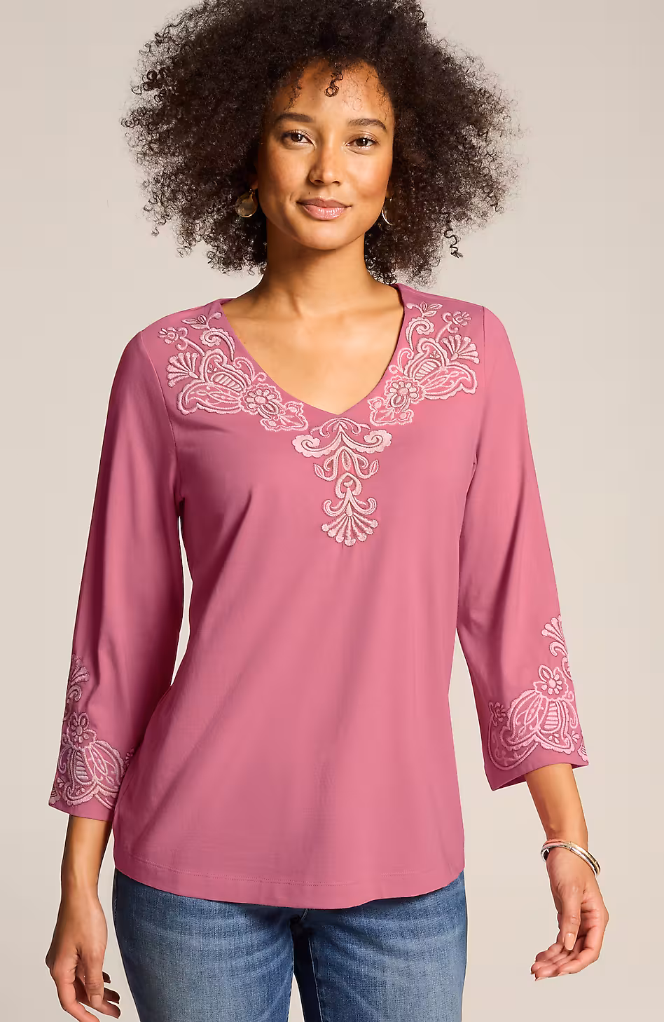 Embroidered V-Neck Top