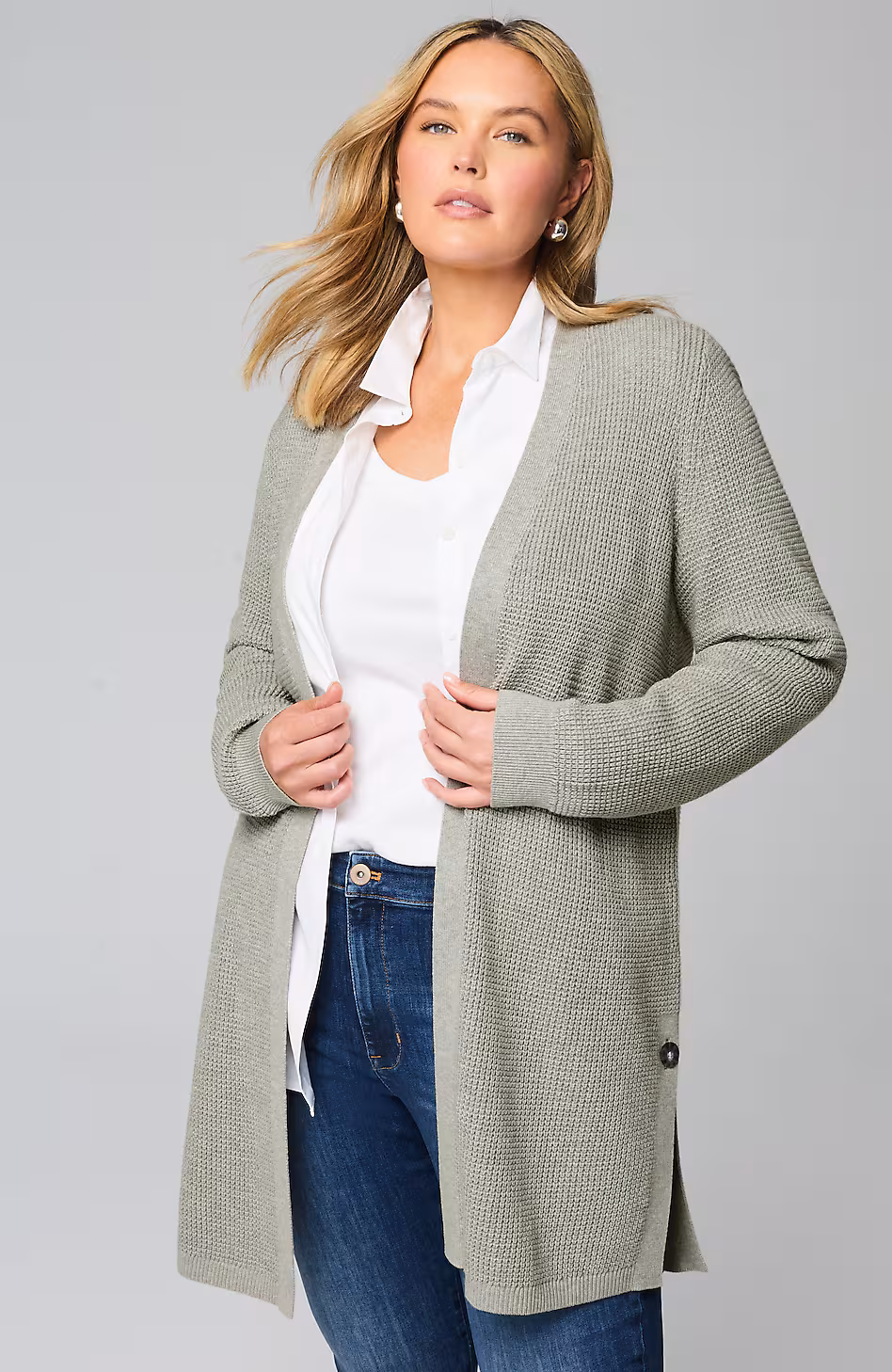 Textured Open-Front Cardi