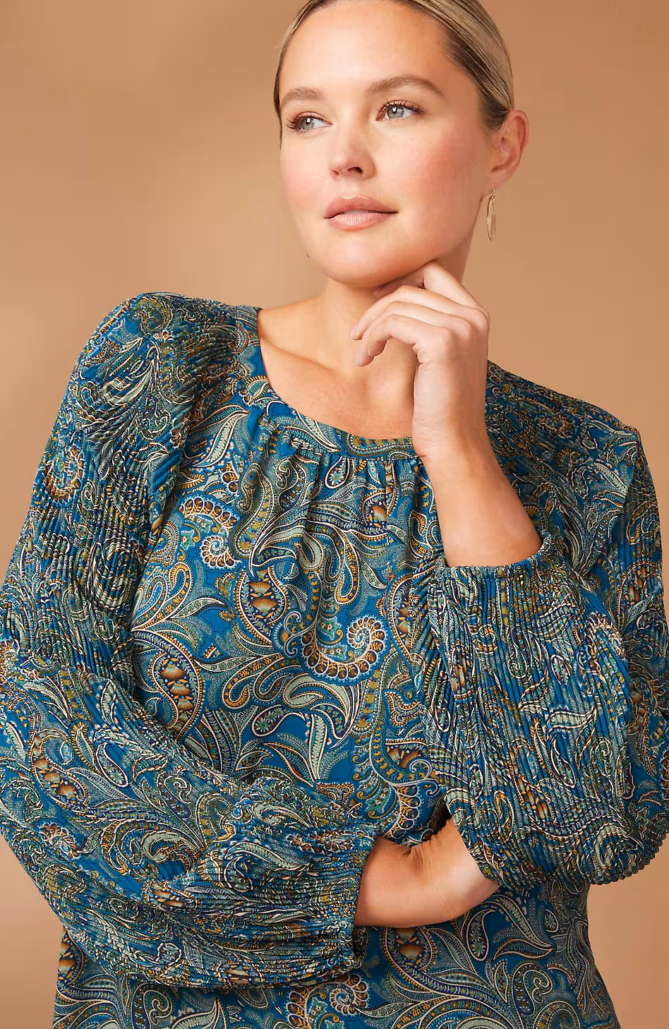Paisley Pleated-Sleeves Tunic