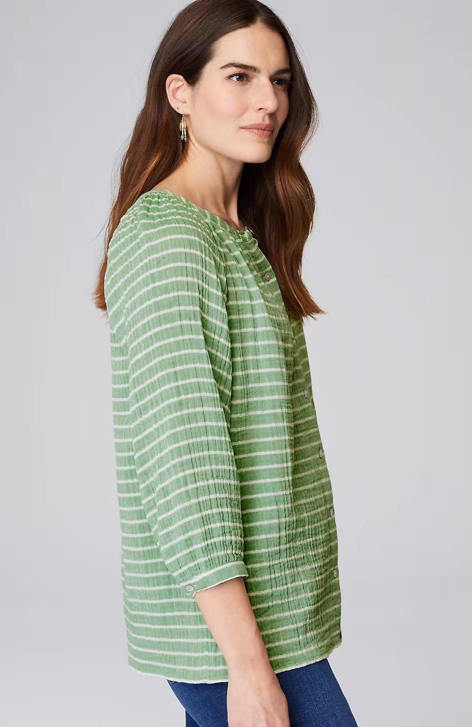 Cotton-Gauze Striped Button-Front Top