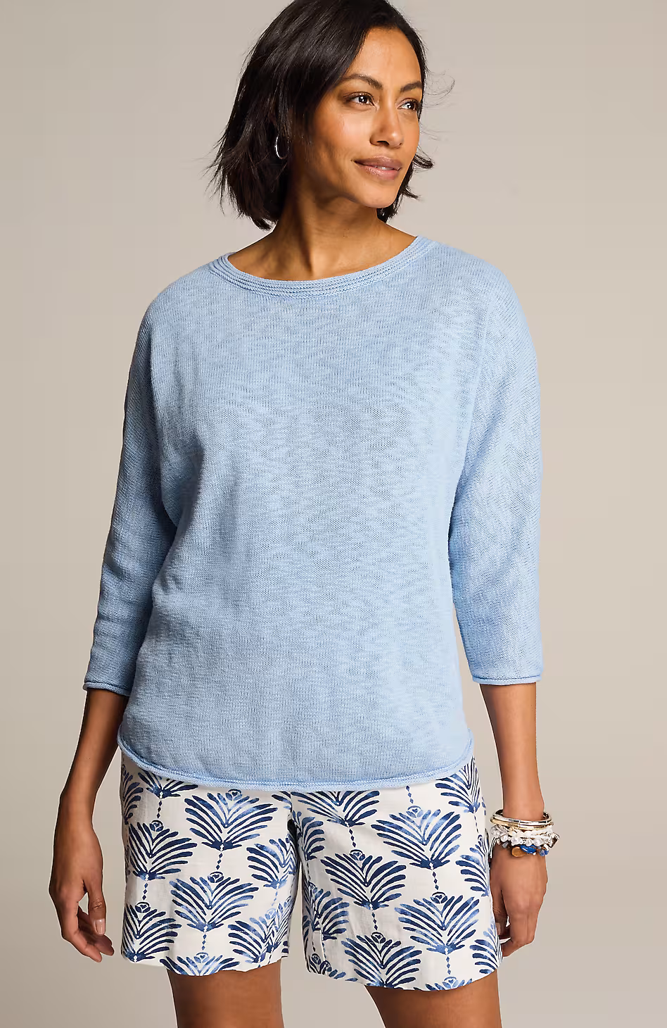 Cotton-Slub Dolman-Sleeve Sweater