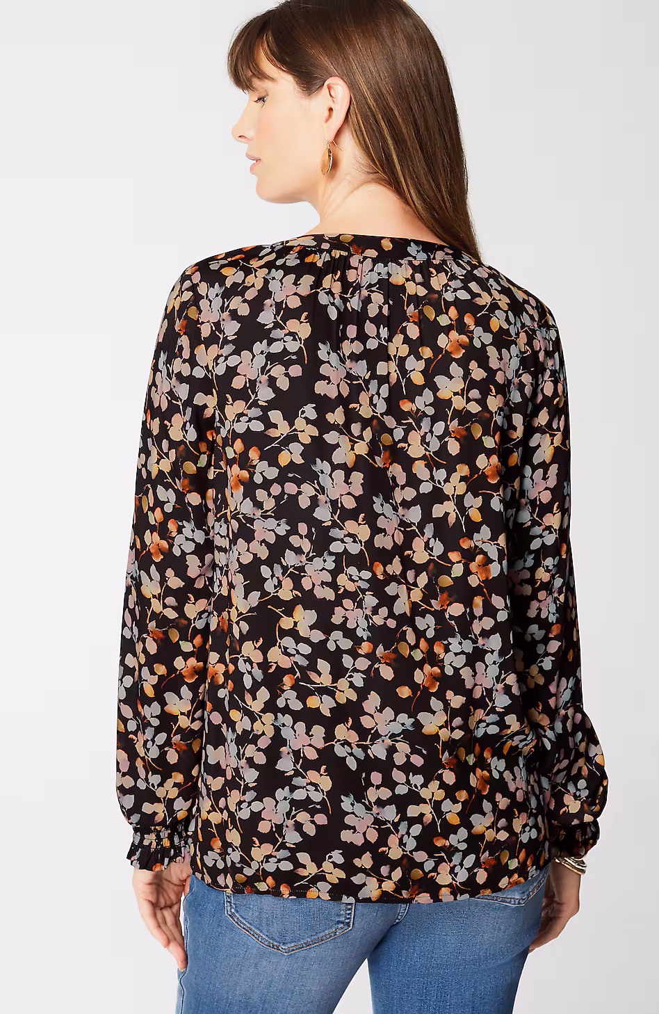 Artistic Leaves Printed Satin Top