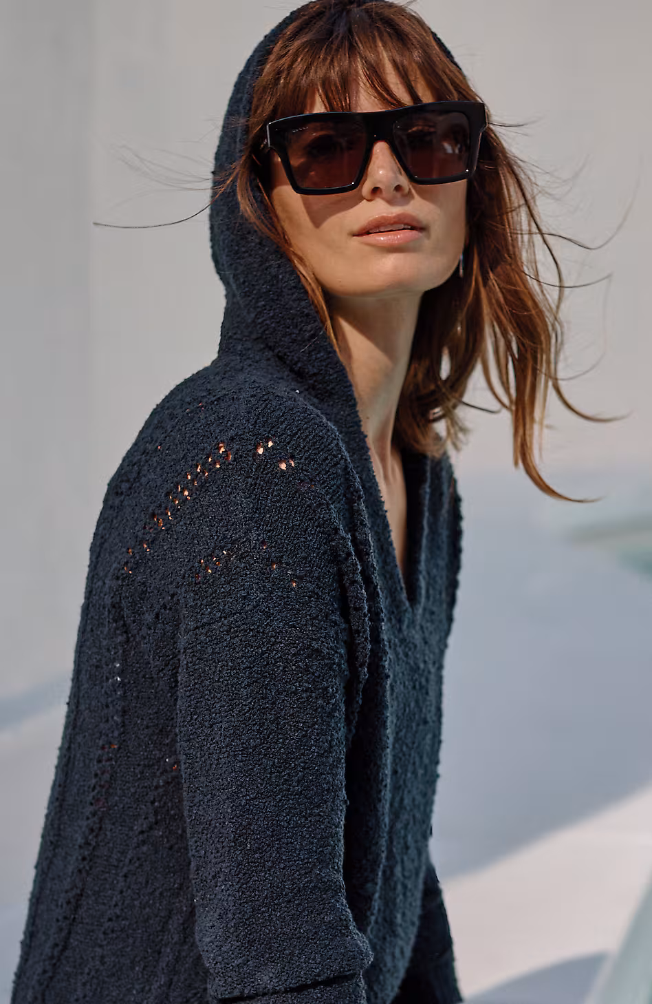 Open-Texture Hooded Sweater