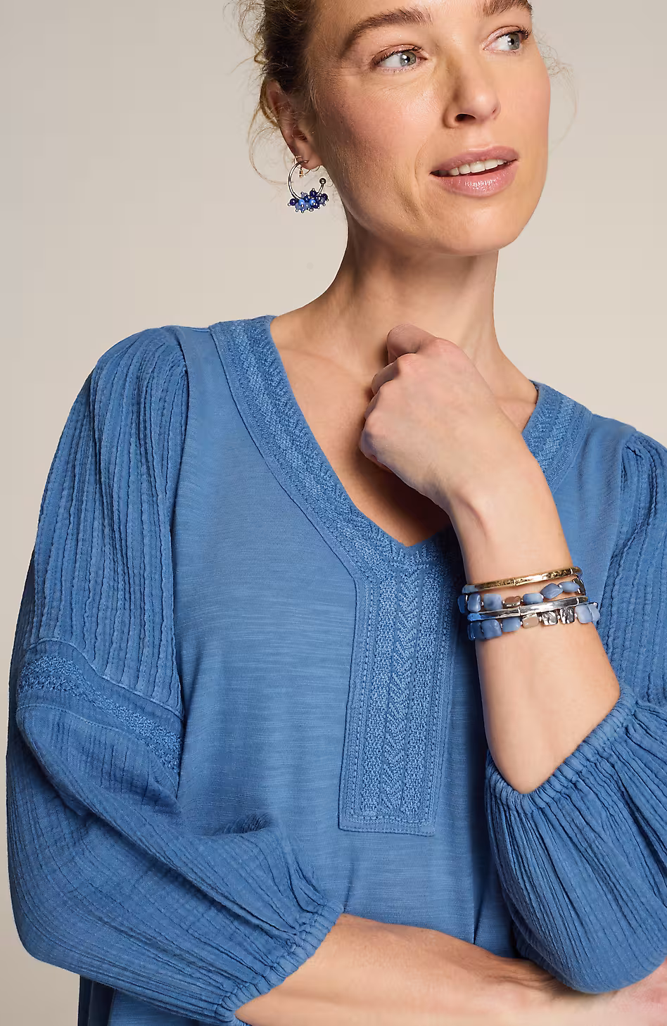 Pure Jill Mixed-Media Embroidered Tunic