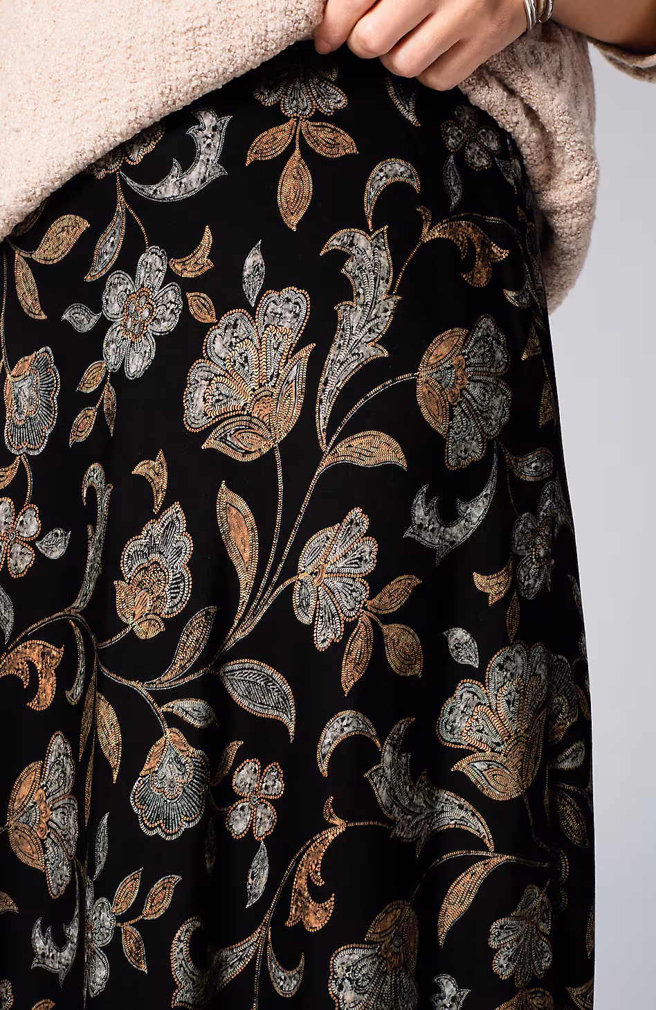 Printed A-Line Midi Skirt