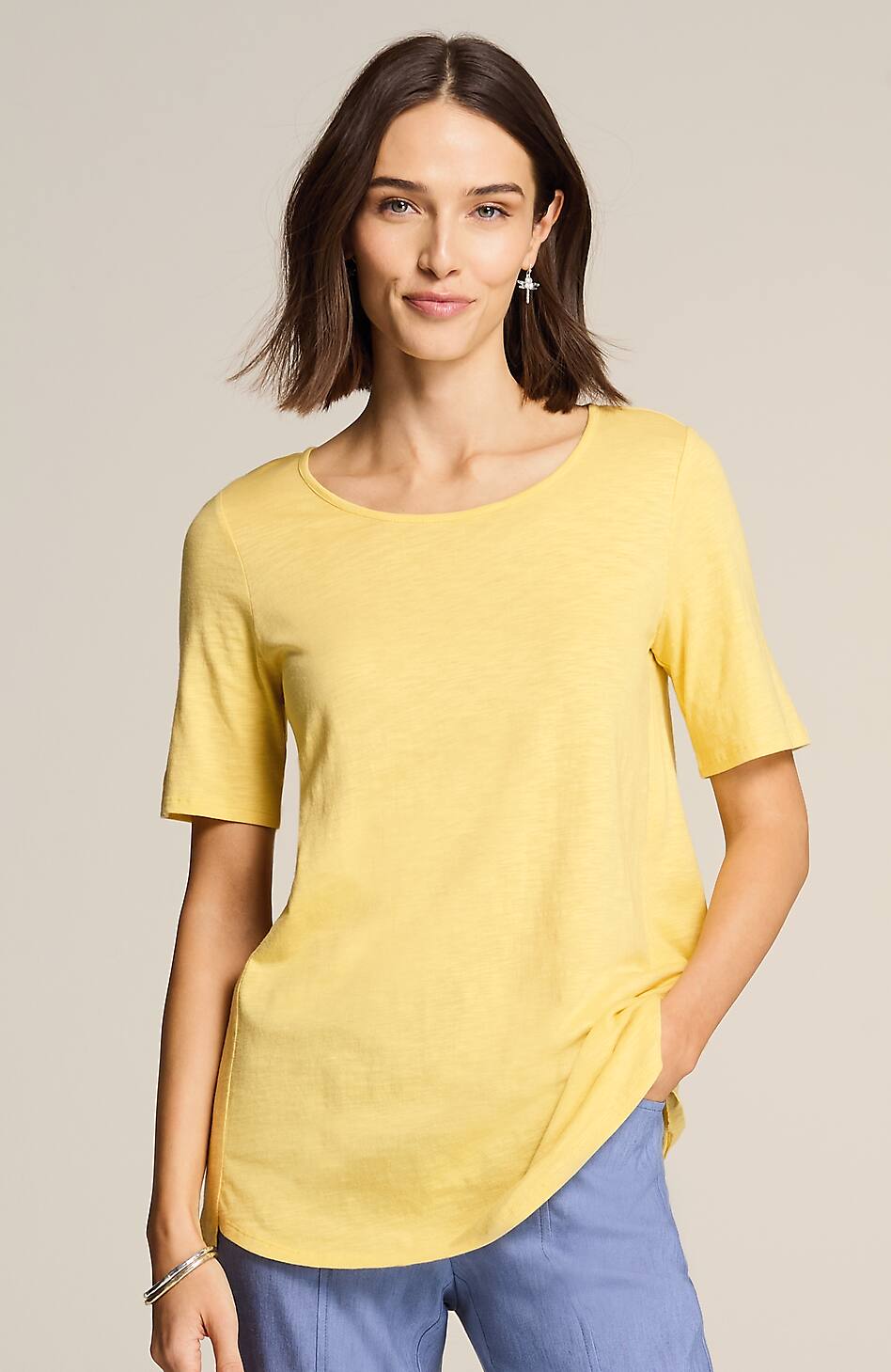 Cotton-Blend Elbow-Sleeve Tunic