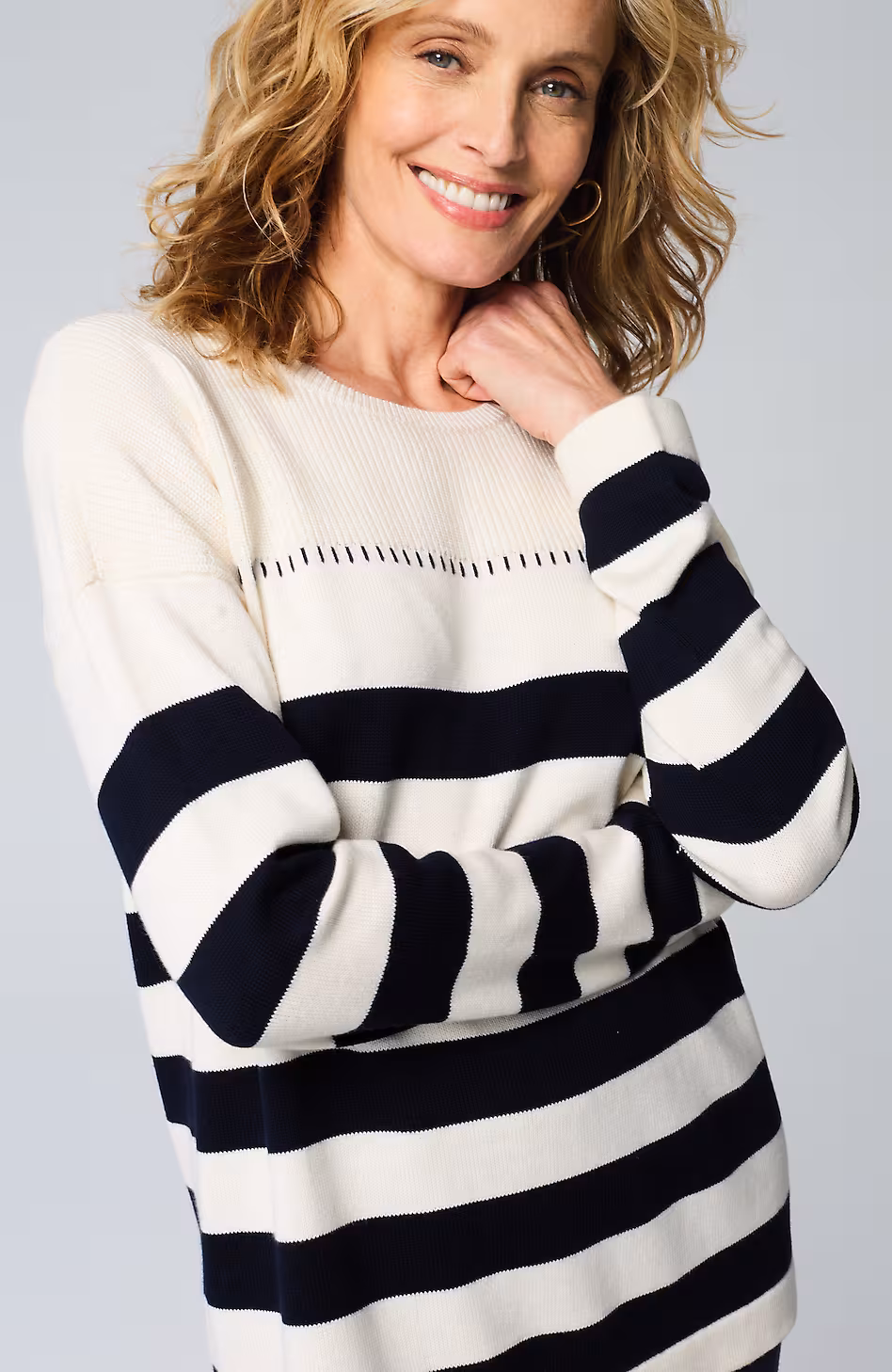 Contrast-Stitched Stripe Sweater
