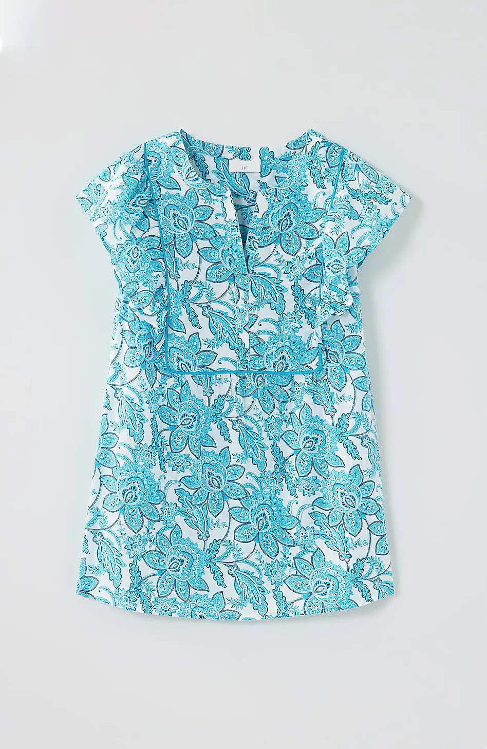 Piping-Trim Ruffle-Sleeve Top