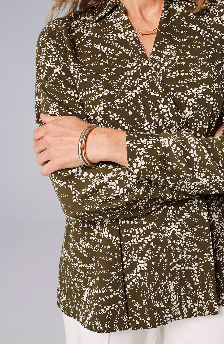 Wearever Easy-Care Pleated One-Button Top