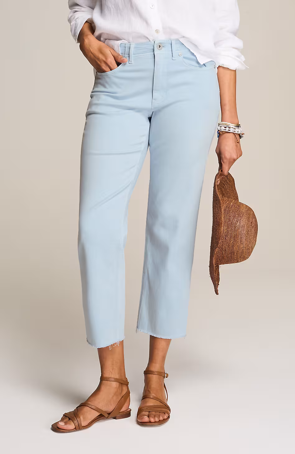 High-Rise Fringe-Hem Crops