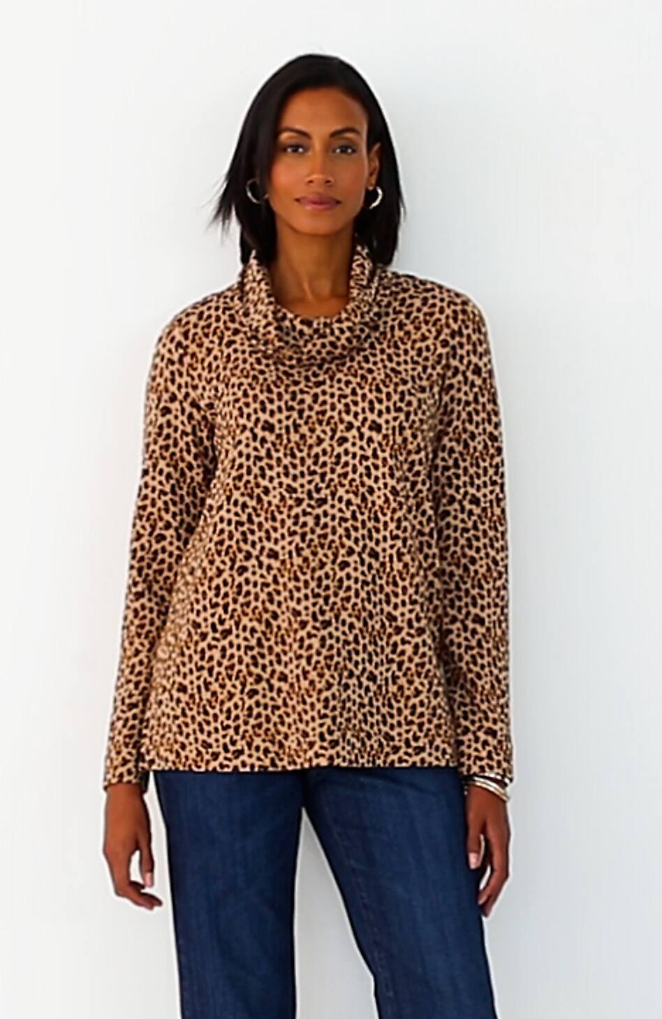 Brushed-Fleece Cowl-Neck Knit Top