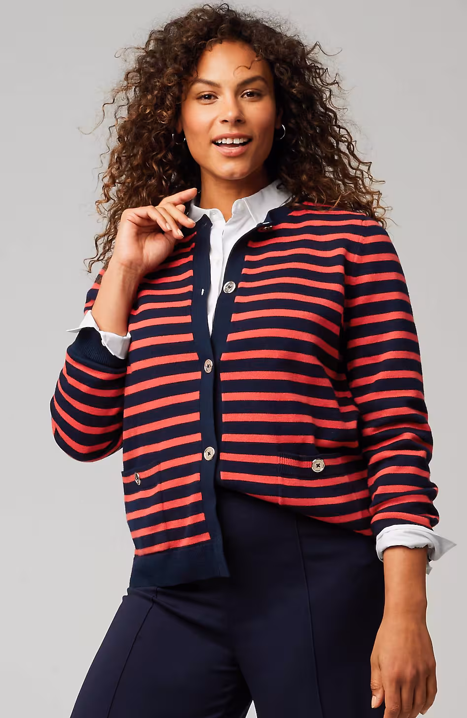 Wearever Button-Front Striped Cardi