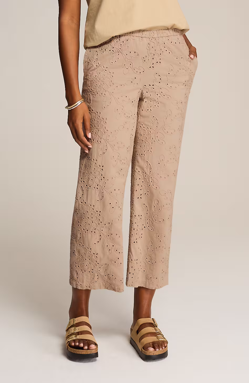 Pure Jill Eyelet Wide-Leg Crops