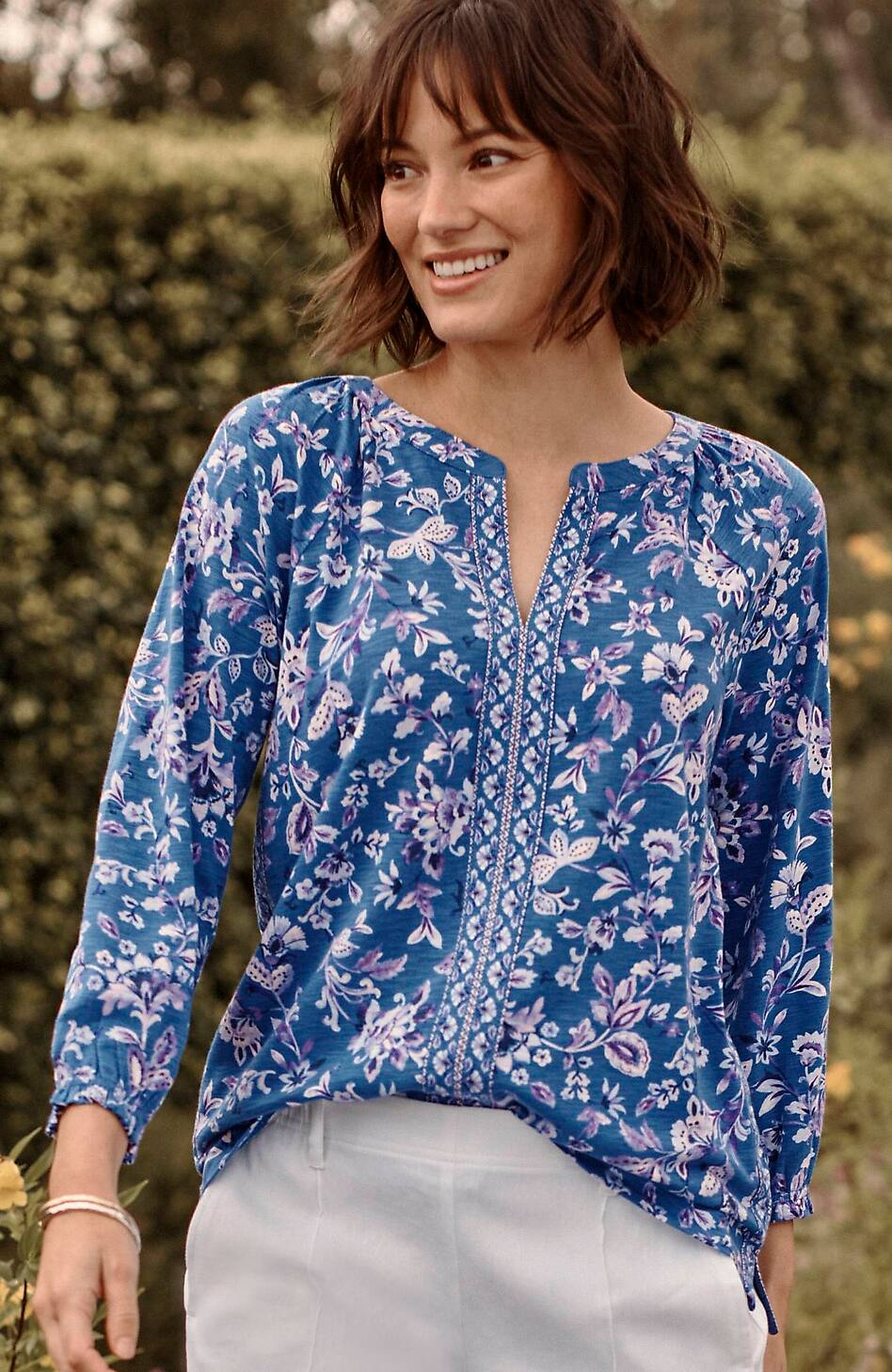 Border-Printed Floral Top
