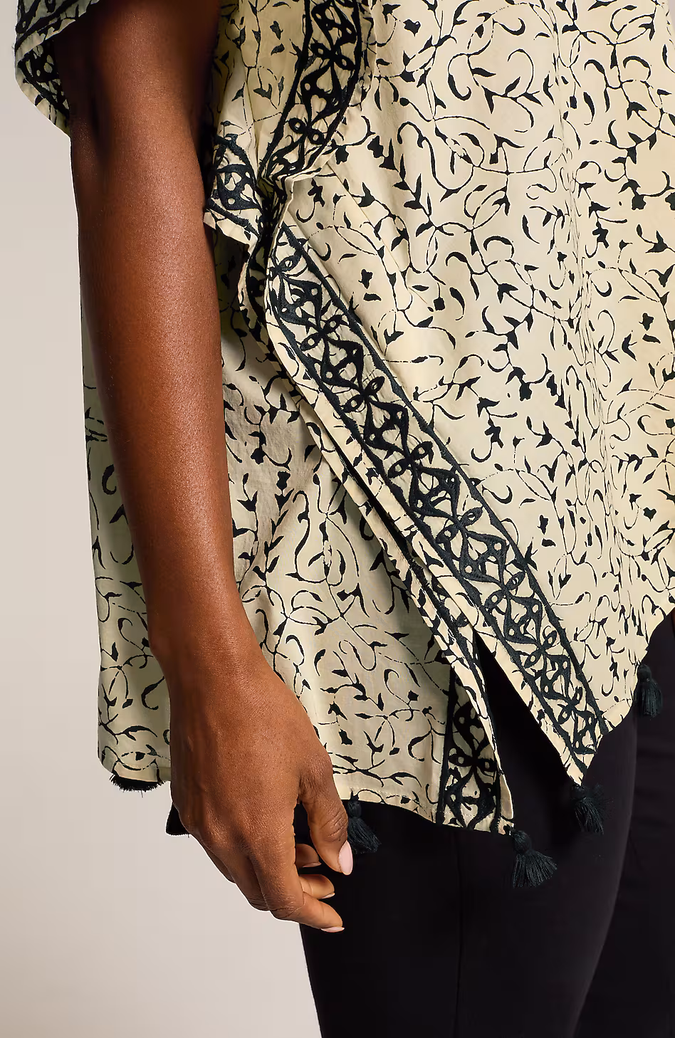 Embroidered Tasseled V-Neck Poncho