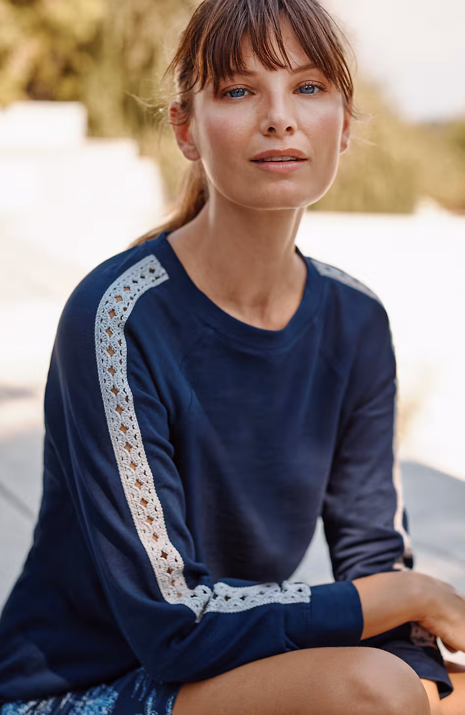 Fit Crochet-Trimmed Sweatshirt