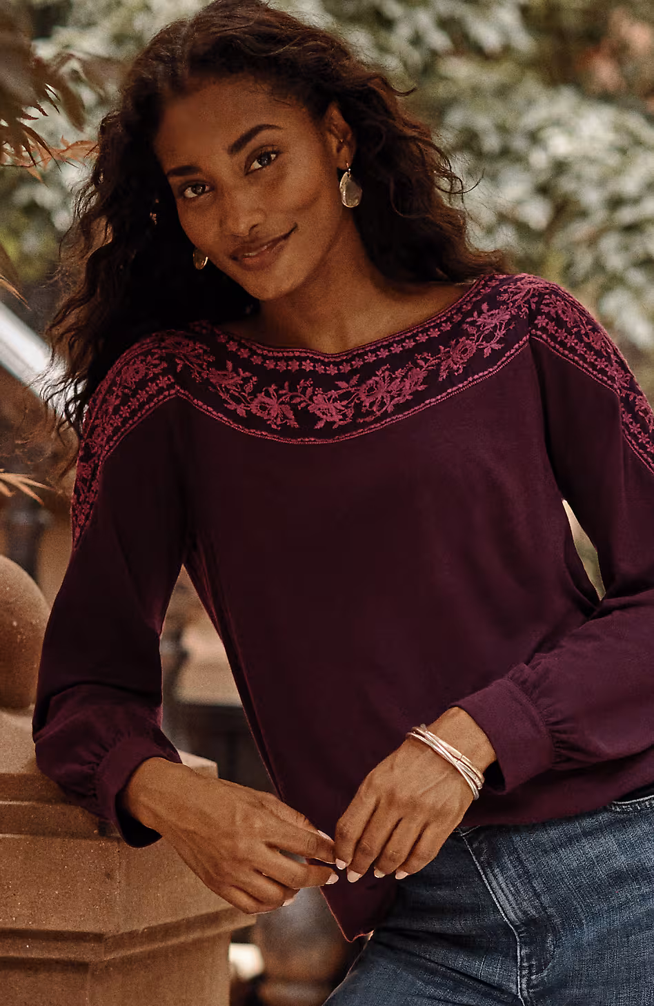 Embroidered Mixed-Media Top