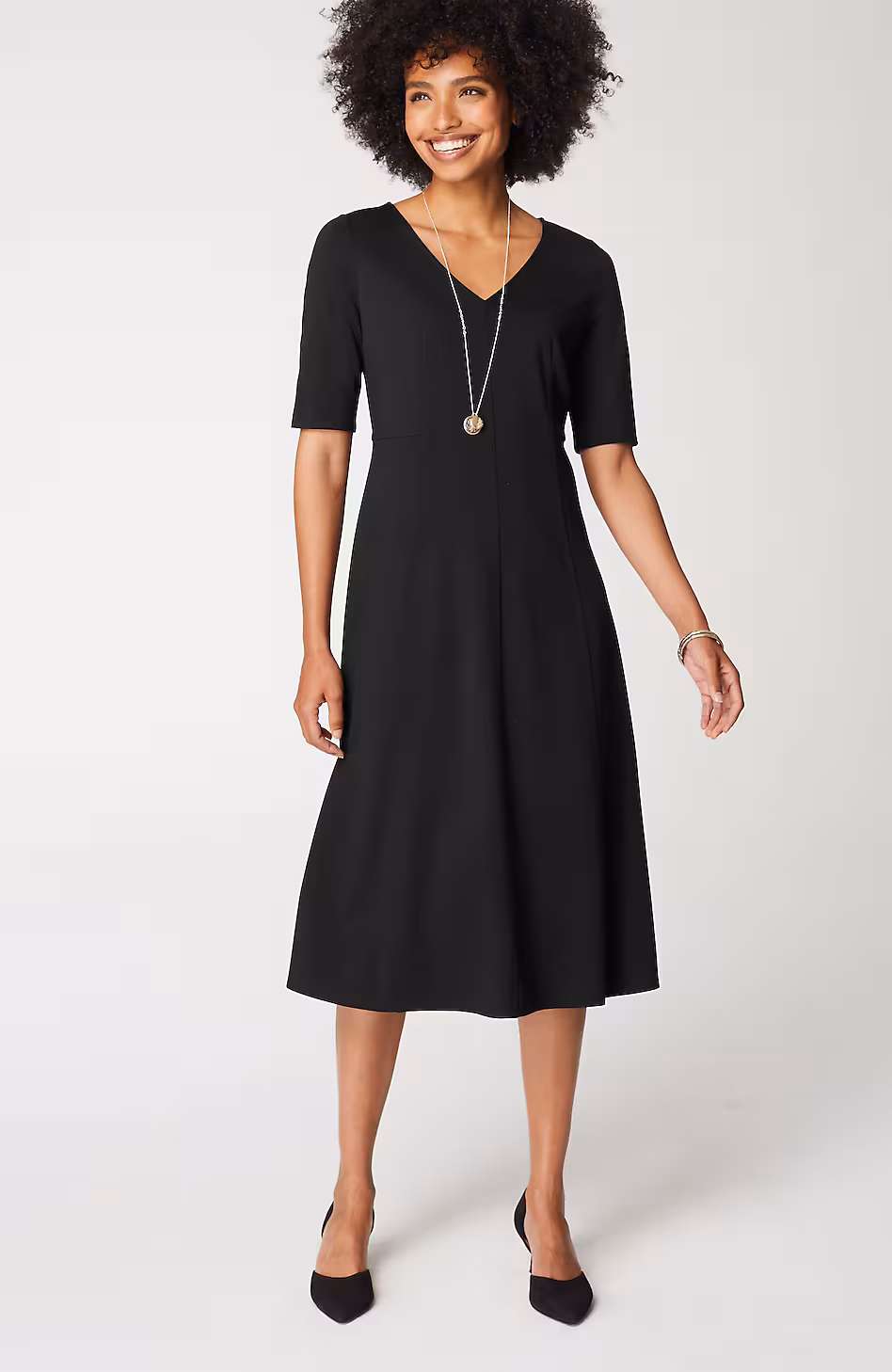 Ponte Double-V-Neck Seamed Dress