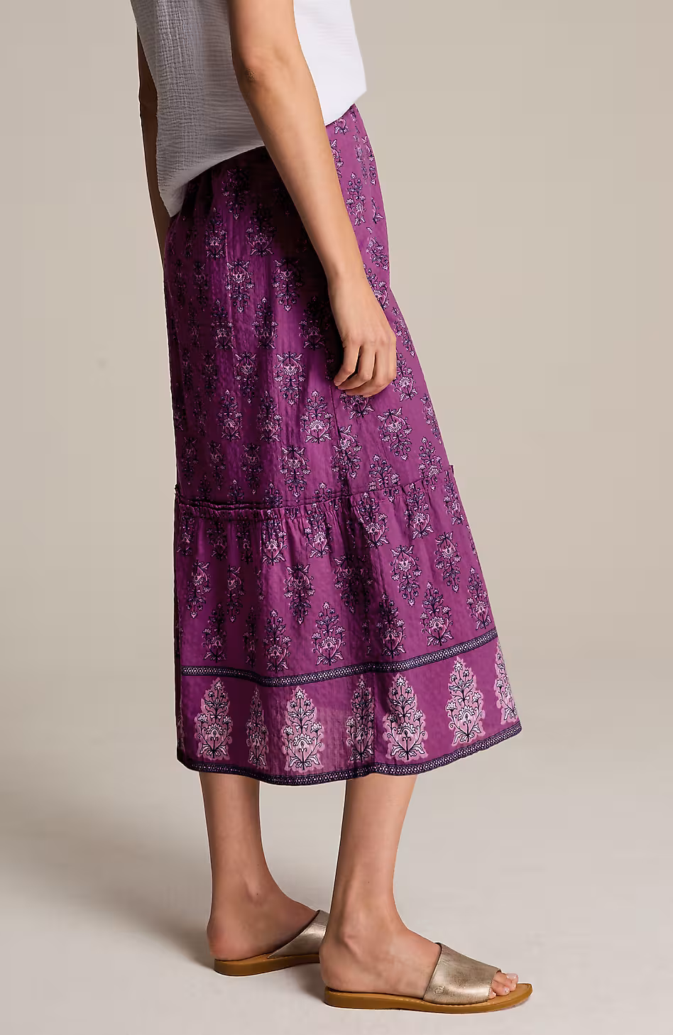 Printed Tiered Midi Skirt