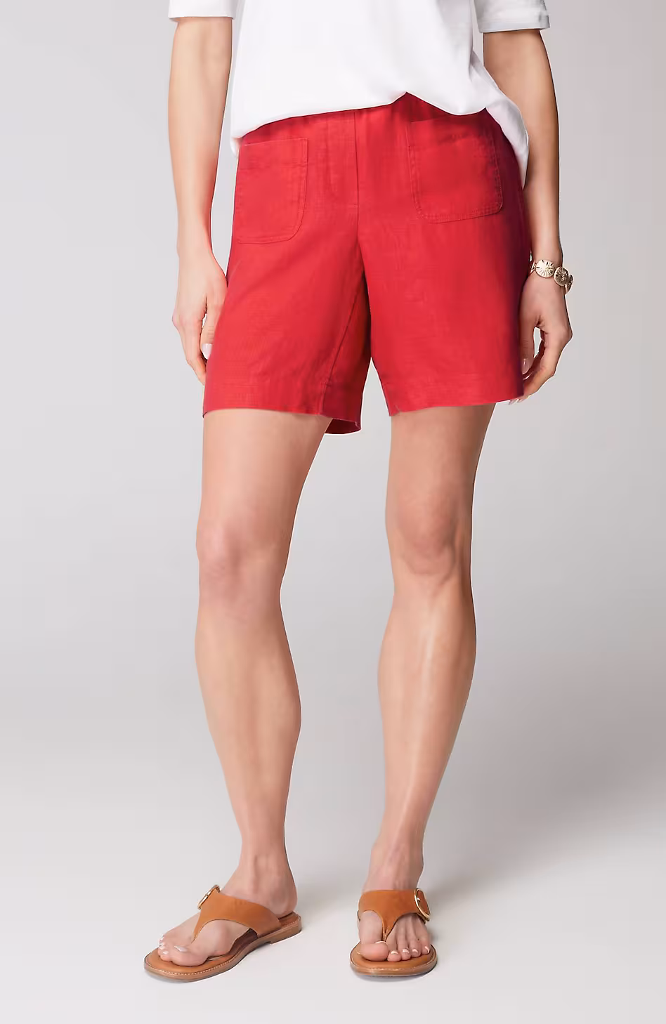 Linen Patch-Pocket Pull-On Shorts