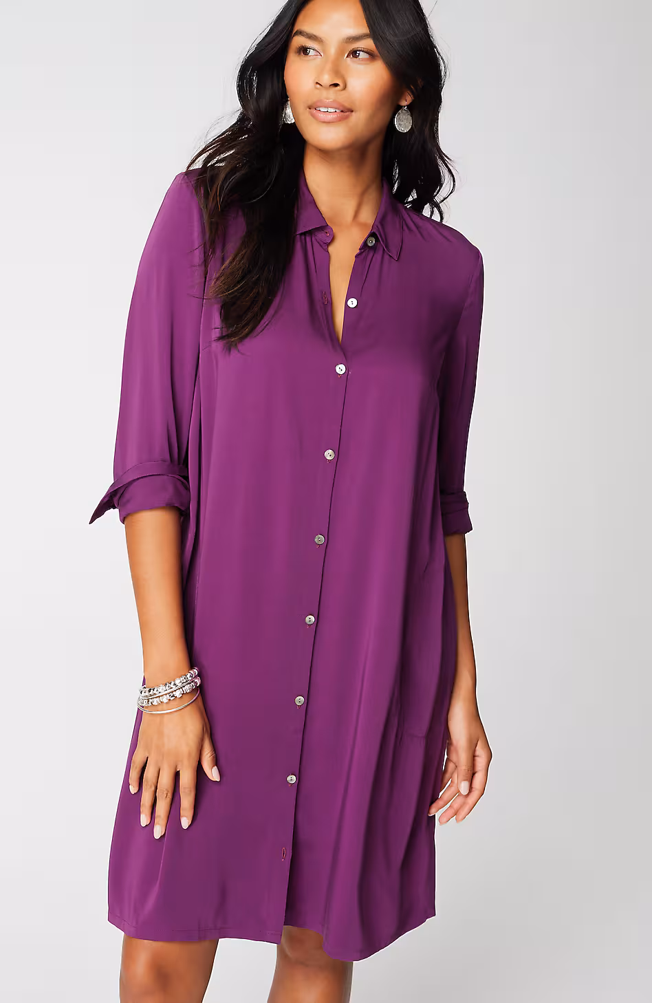 Satin A-Line Shirtdress