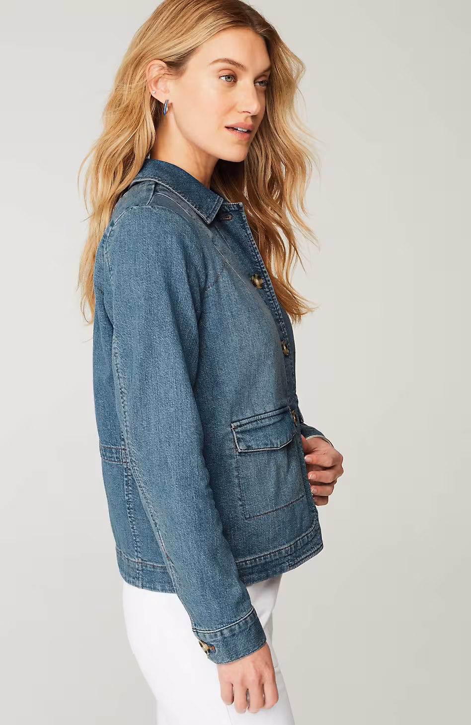 Curved-Hem Denim Jacket