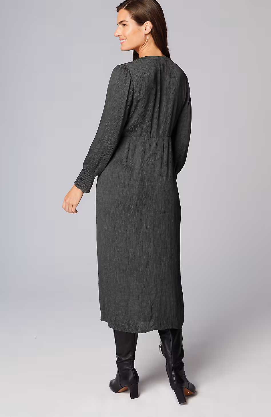 Crinkle-Textured Smocked-Sleeve Dress