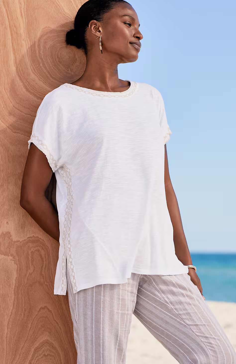 Pure Jill Embroidered Boat-Neck Top