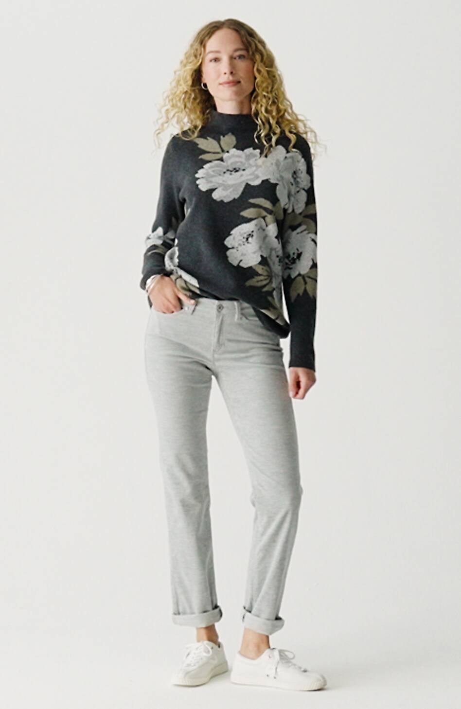 Heathered-Cord Relaxed Boyfriend Jeans