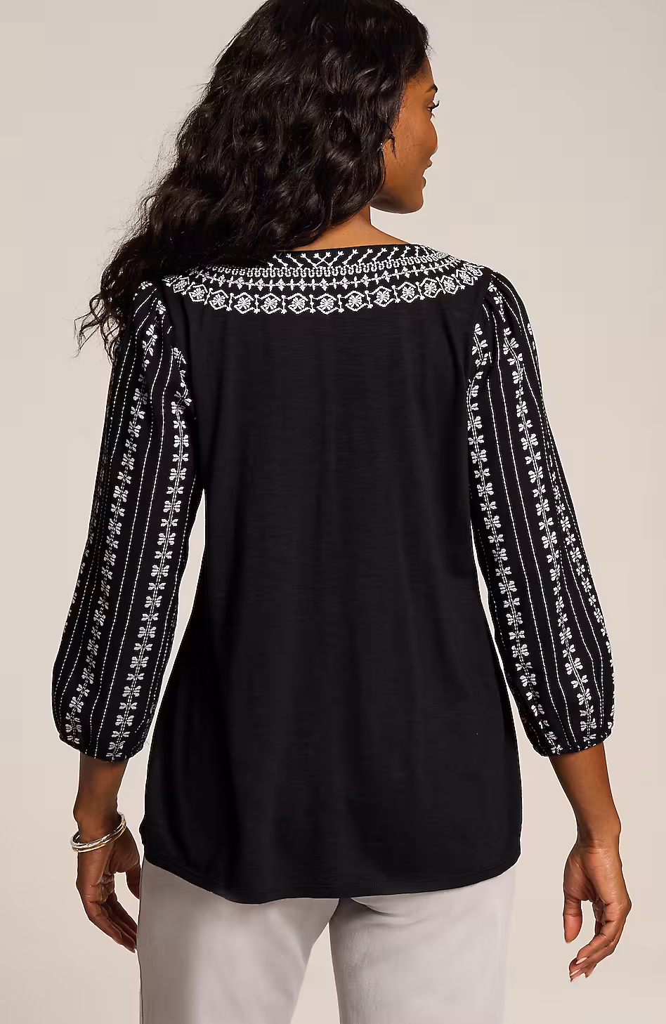 Pure Jill Mixed-Media Embroidered Top