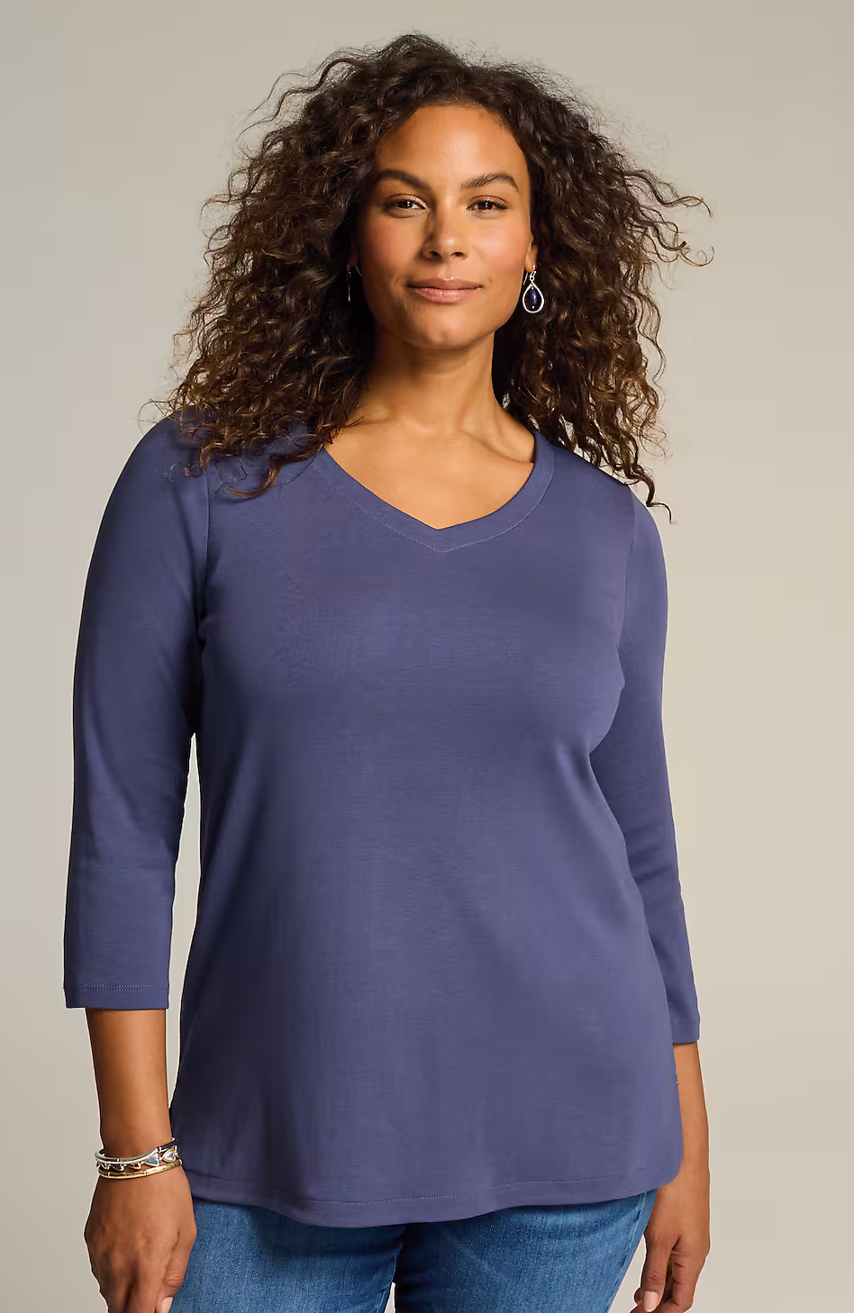 Pima 3/4-Sleeve V-Neck Tee