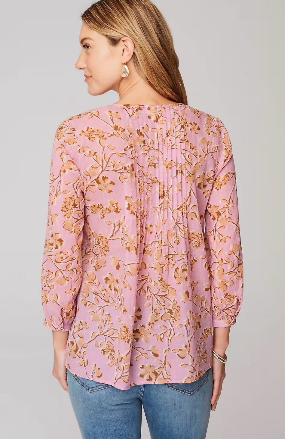 Printed A-Line Pintucked Top