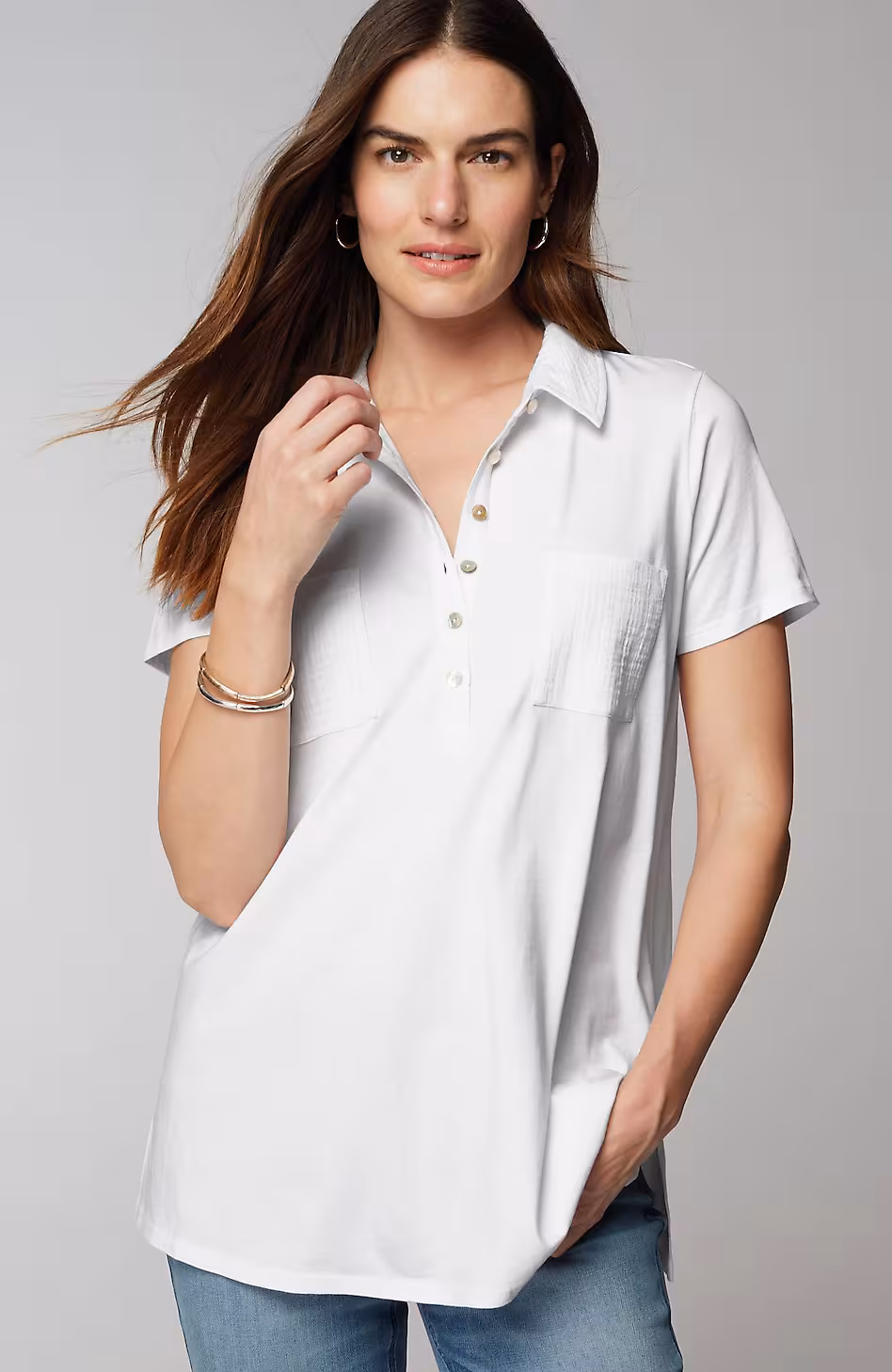 Cotton-Gauze Mixed-Media Tunic