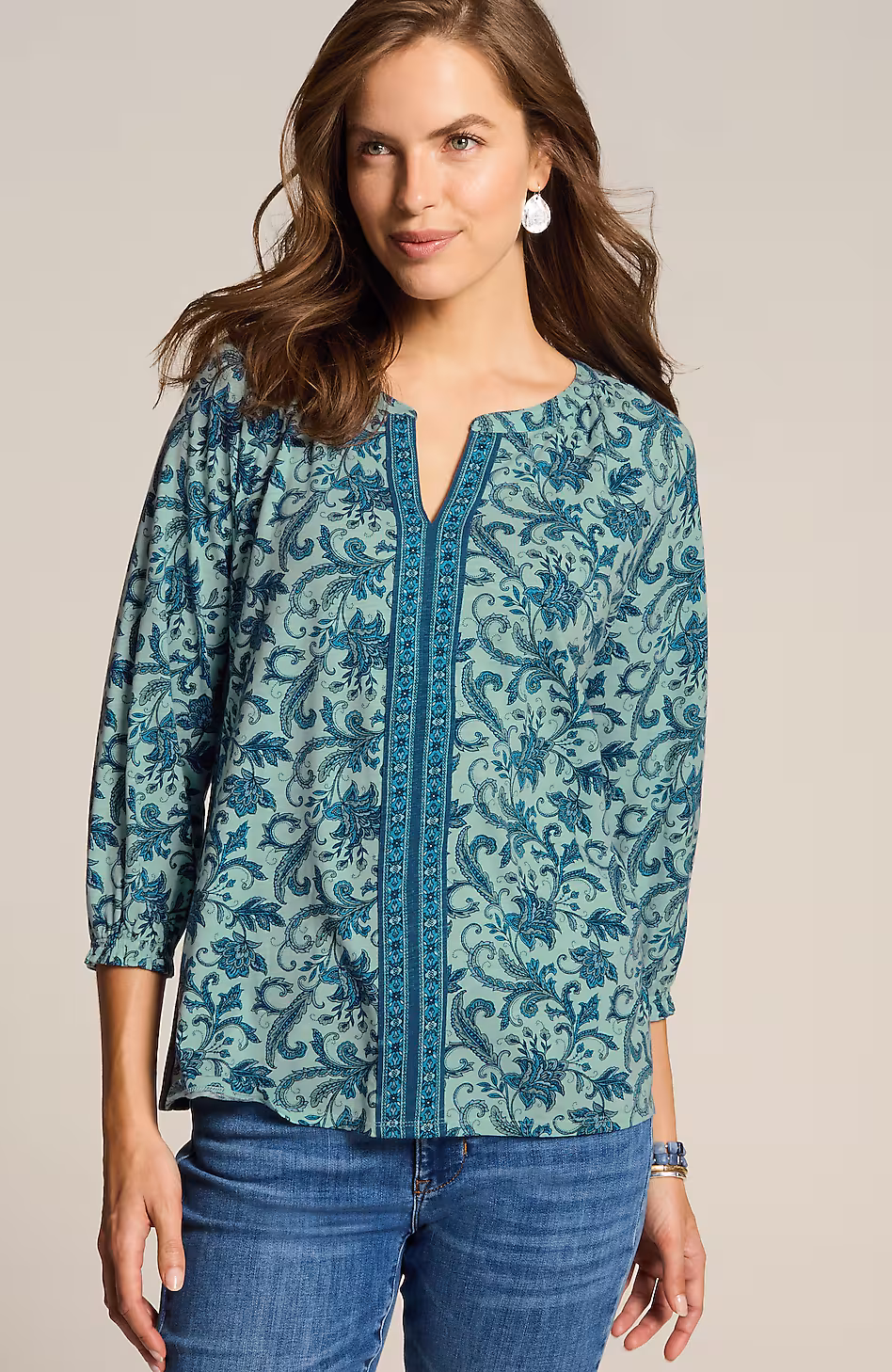 Border-Printed Floral Top