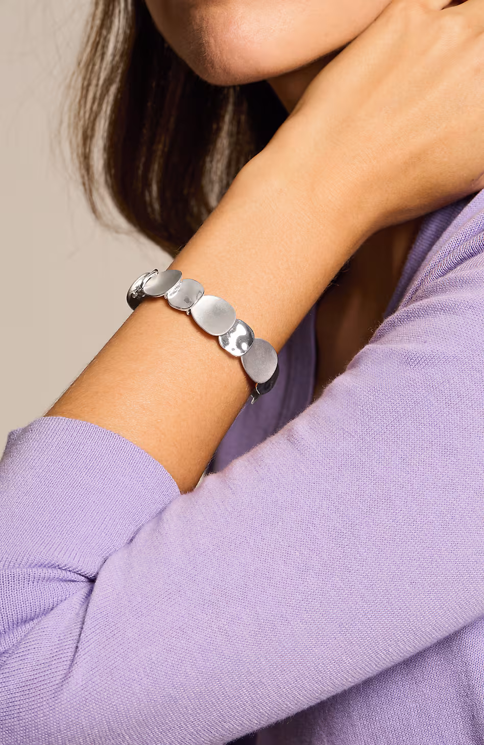 Silvertone Mixed-Finish Stretch Bracelet