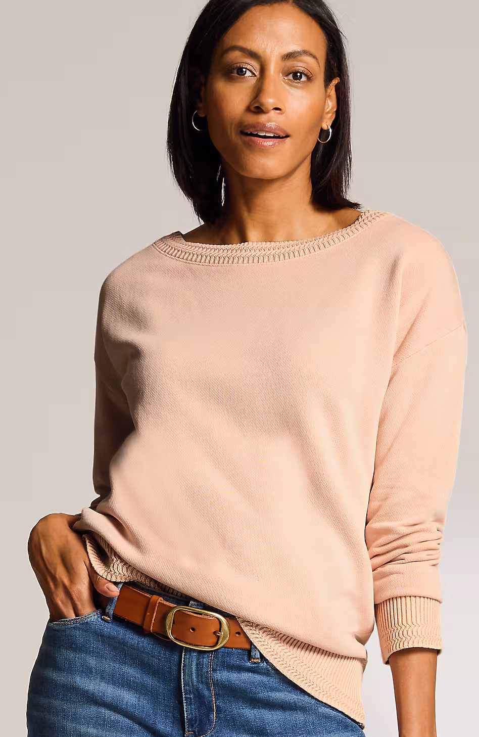 Sweater-Trimmed Garment-Dyed Pullover