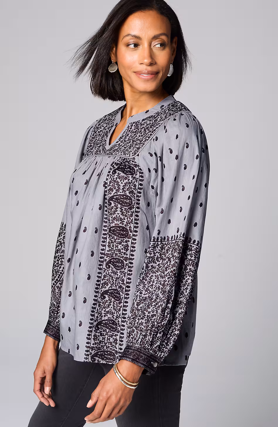 Pure Jill Block-Printed Paisley Top